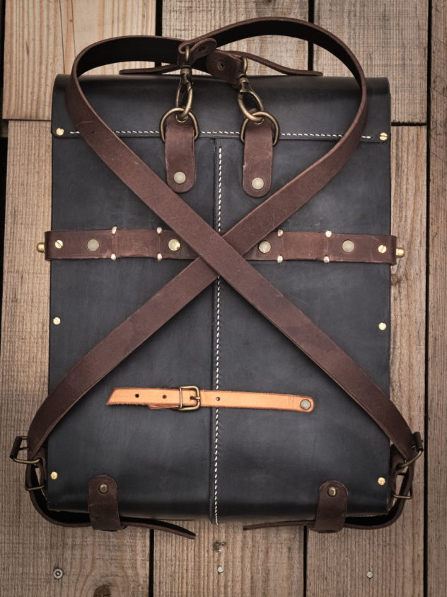 Sac à Dos BUCKLE & SEAM Mik Cuir Marron/bleu, Pour Homme, Neuf