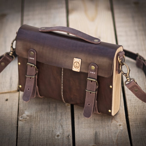 Sac De Coursier Vintage En Cuir Fait Main - Taille L - Avec Rabat Continu - Neuf Sans étiquettes