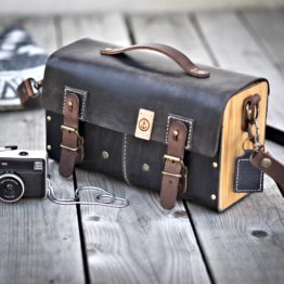 L'indispensable - Sac à main cuir et bois - couleur Miel, chocolat ou noir  vintage.